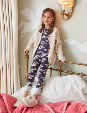 Navy Blue Kids' Boden Snug Glow-in-the-dark Pajamas | 65942IMNE