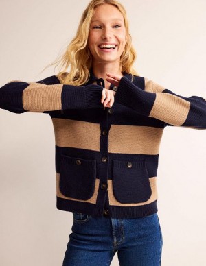 Navy Brown Women's Boden Emily Wool Blend Cardigan | 48512LQUS