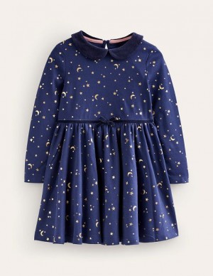 Navy Gold Kids' Boden Collared Twirly Dress | 38504HOTN