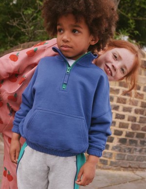 Navy Kids' Boden Colourblock Half Zip Sweaters | 49806VEMQ