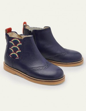 Navy Kids' Boden Leather Chelsea Boots | 38490IQGL