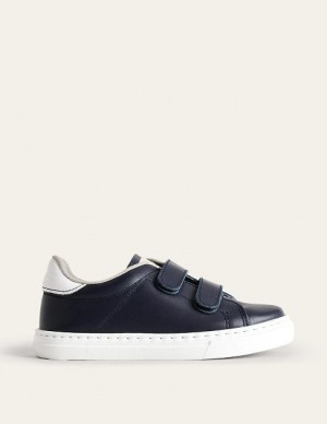 Navy Kids' Boden Leather Double Strap Low Tops | 08764EUSG