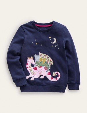 Navy Kids' Boden Logo Applique Sweatshirts | 50276HRNJ