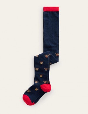 Navy Kids' Boden Patterned Tights | 18730XYHG