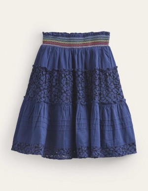 Navy Kids' Boden Smocked Tiered Skirts | 60421ZAMW