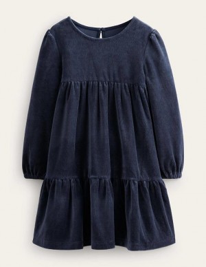 Navy Kids' Boden Tiered Velour Dress | 26057XFUN