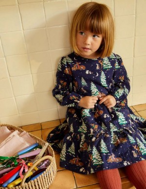 Navy Kids' Boden Twirly Cotton Dress | 10768CDZU