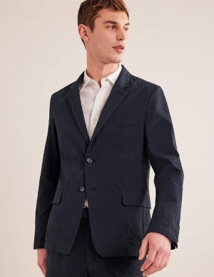 Navy Men's Boden Seersucker Blazers | 84759KUOT