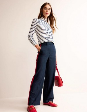 Navy Red Stripes Women's Boden Westbourne Wool Pants | 81947GIOF