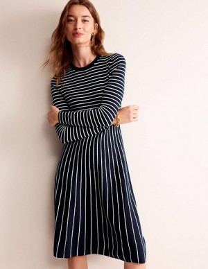 Navy White Women's Boden Maria Midi Dress | 06895UIKT