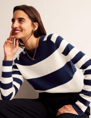 Navy White Women's Boden Olivia Merino Sweaters | 52306IQUW