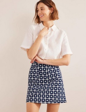 Navy White Women's Boden Textured A-line Skirts | 09537ATKL