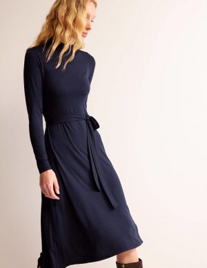 Navy Women's Boden Alberta Jersey Midi Dress | 90852OPJE