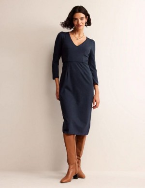 Navy Women's Boden Bethany Ponte Midi Dress | 57830EWSK