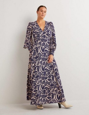 Navy Women's Boden Blouson Sleeve Maxi Dress | 09138FWDH