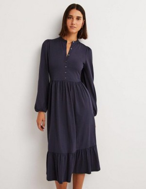 Navy Women's Boden Buttoned Jersey Midi Dress | 96042UNVY