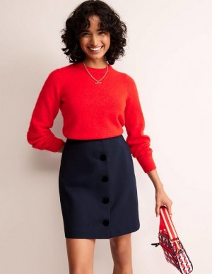 Navy Women's Boden Buttoned Jersey Skirts | 75860KLVG