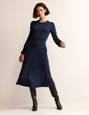 Navy Women's Boden Camille Jersey Midi Dress | 18092BIJQ