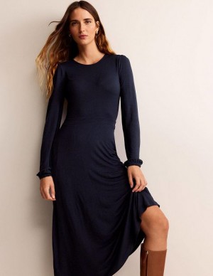 Navy Women's Boden Camille Jersey Midi Dress | 41850LQYH