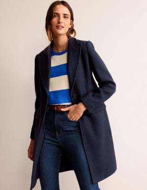 Navy Women's Boden Canterbury Textured Coats | 76130VUER