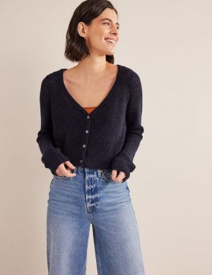 Navy Women's Boden Cropped Fluffy Cardigan | 96508ARJG