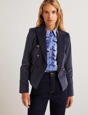 Navy Women's Boden Double Breasted Cord Blazers | 94351MEZQ