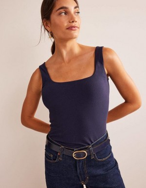 Navy Women's Boden Double Layer Square Neck Tanks | 45809DRFY