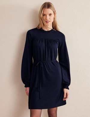 Navy Women's Boden Easy Yoke Jersey Mini Dress | 76238OXEL