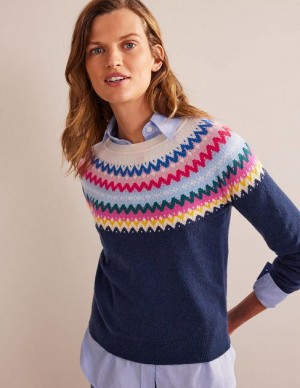 Navy Women's Boden Edie Fair Isle Sweaters | 13796VZCB