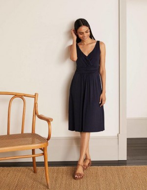 Navy Women's Boden Effie V-neck Jersey Dress | 28569UYJK