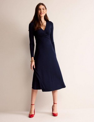 Navy Women's Boden Elodie Empire Midi Dress | 15269YSVL