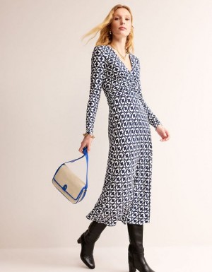 Navy Women's Boden Elodie Empire Midi Dress | 47689NDKM