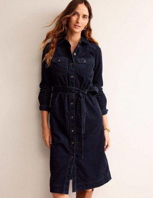 Navy Women's Boden Eloise Cord Shirt Dress | 36702PMSF