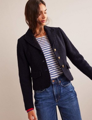 Navy Women's Boden Ely Textured Jackets | 73609YXMP