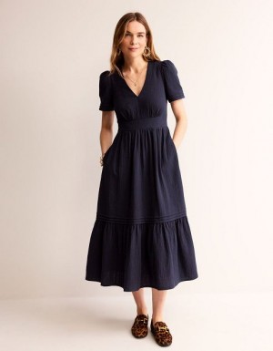 Navy Women's Boden Eve Double Cloth Midi Dress | 87092RNBA