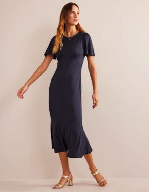 Navy Women's Boden Flippy Jersey Midi Dress | 20754ZPDY