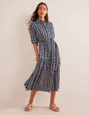 Navy Women's Boden Flo Cotton Shirt Dress | 91637FCUH