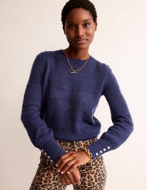 Navy Women's Boden Fluffy Textured Sweaters | 32147NCBM