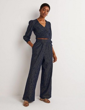 Navy Women's Boden Grace Crinkle Wide Leg Pants | 01345ACNW