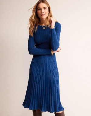 Navy Women's Boden Imogen Empire Knitted Dress | 48592BQXH