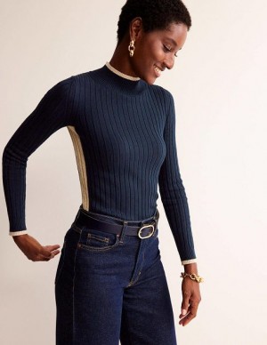 Navy Women's Boden Isodora Ribbed Sweaters | 41620GOZR