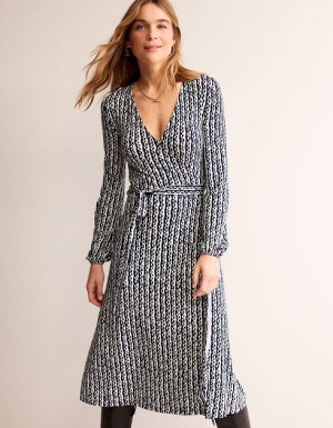 Navy Women's Boden Joanna Jersey Midi Wrap Dress | 08596OUQP