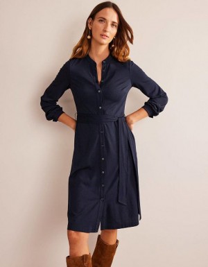 Navy Women's Boden Julia Jersey Shirt Dress | 65793XNKE