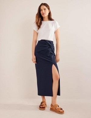 Navy Women's Boden Knot Detail Jersey Skirts | 69351NRCM