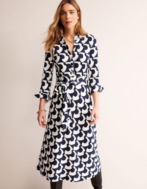 Navy Women's Boden Laura Jersey Midi Shirt Dress | 25394MHYN