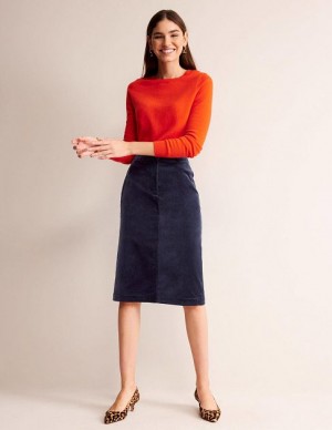 Navy Women's Boden Margot Velvet Skirts | 50816CSZT