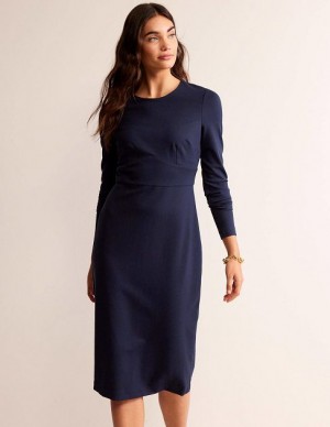 Navy Women's Boden Nadia Jersey Midi Dress | 63915EWYK