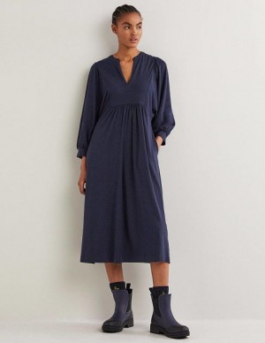 Navy Women's Boden Notch Neck Midi Dress | 90572WUIK