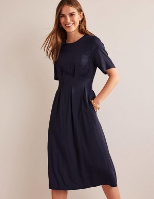 Navy Women's Boden Pleated Midi Dress | 13784LTGR