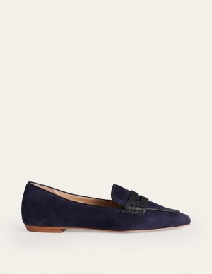 Navy Women's Boden Pointed Loafers | 09345FNKO